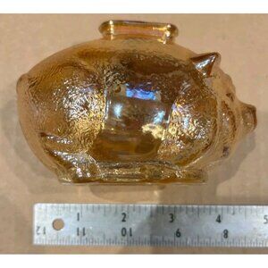 Vintage Anchor Hocking Marigold Amber Carnival Glass Pig Piggy Coin Bank